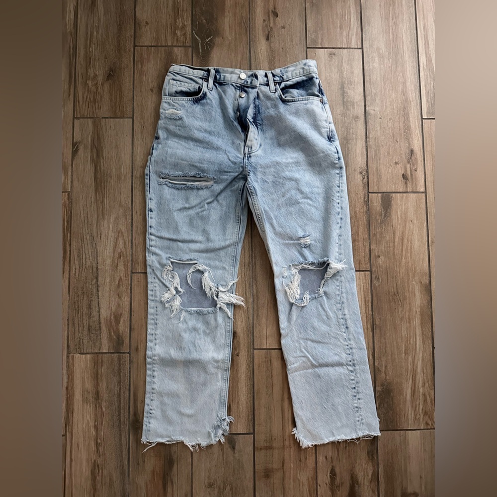 Free People Straight Leg Jeans distressed acid wash